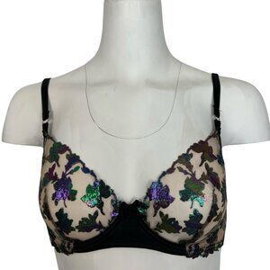 Fleur Du Mal Prism Embroidery Bra 34C Underwire Floral